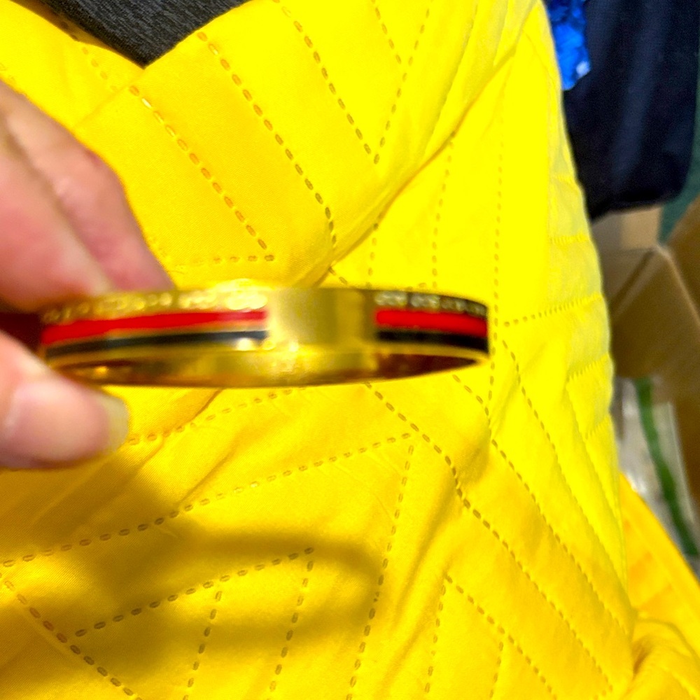 Gold-Tone Bangle Bracelet with Red & Black Stripes